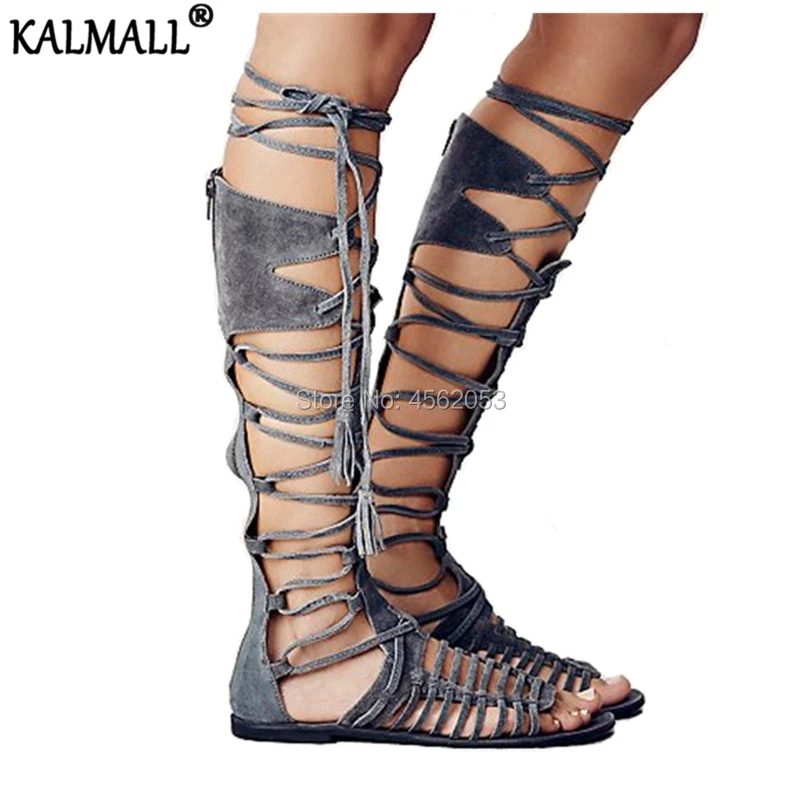 Богемные винтажные женские сапоги KALMALL до колена в римском стиле повседневная
