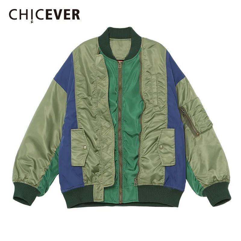 CHICEVER Winter Hit Colors Women's Down Jackets Female Coat Stand Collar Lantern Sleeve Zipper Loose Coats Korean Fashion New | Женская