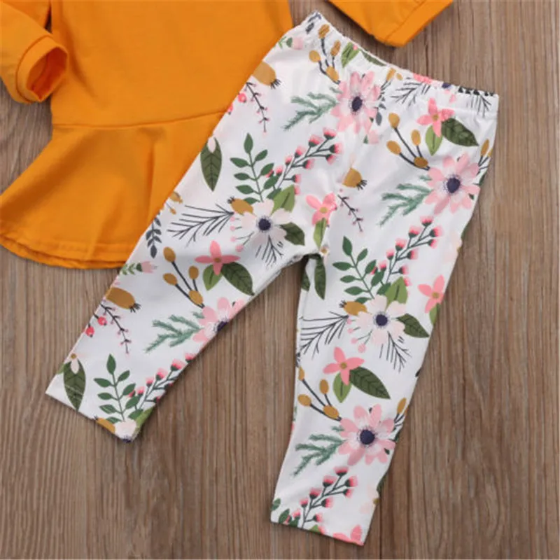 

New 2Pcs Toddler Kids Girls Outfits Clothes T-shirt Tops Ruffles Dresses Floral Print Leggings Pants Casual Set Hot Sales 2-7T