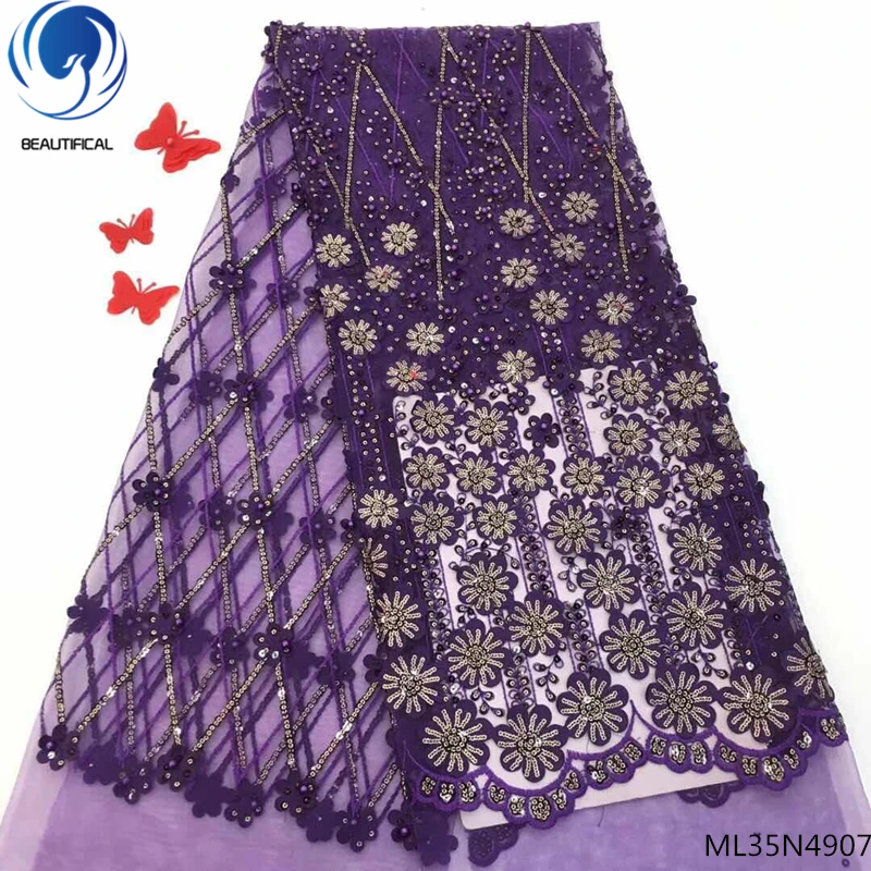

BEAUTIFICAL heavy sequin lace fabric mesh net lace fabric wholesale bridal lace free shipping purple 2019 products ML35N49