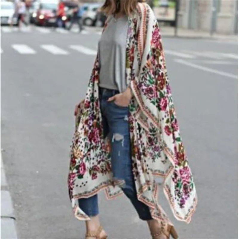 Женское винтажное кимоно в стиле бохо шифоновый модный Повседневный Кардиган с