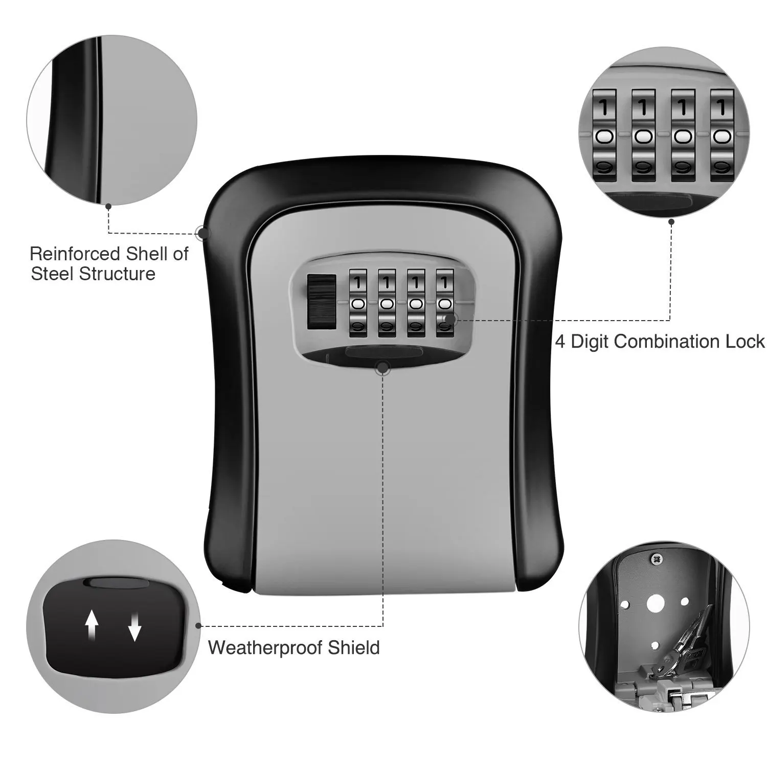 Key Lock Box Wall Mounted Aluminum alloy Safe Weatherproof 4 Digit Combination Storage Indoor Outdoor | Багаж и сумки