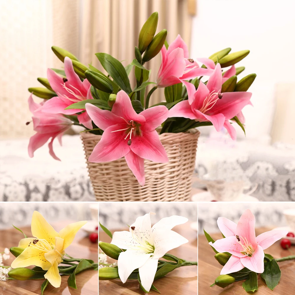 1 Pc 3 Heads Sweet Artificial Flower Fake Lily Floral Home Wedding Party Decor | Дом и сад