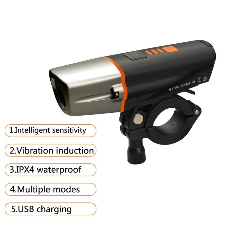 Bicycle Light USB Charging Super Bright 400 Lumens Sensing Vibration Riding Lights Safety | Спорт и развлечения