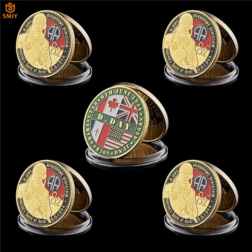 

5pcs WW II 1944.6.6 Normandy Landing Battle Omaha Beach 82nd Airborne Army European Military Challenge French Coin Collection