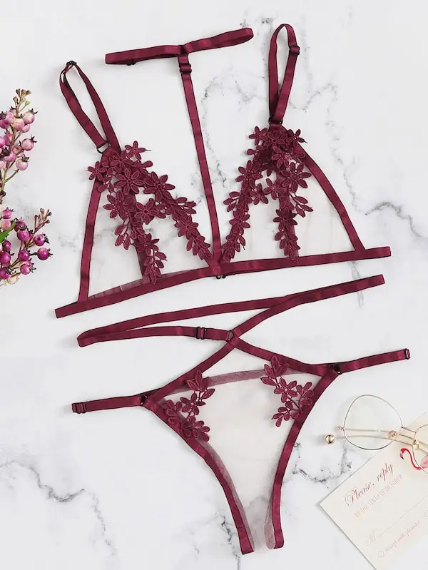 Сексуальное женское белье кружевной бюстгальтер и стринги Набор Babydoll цветочное