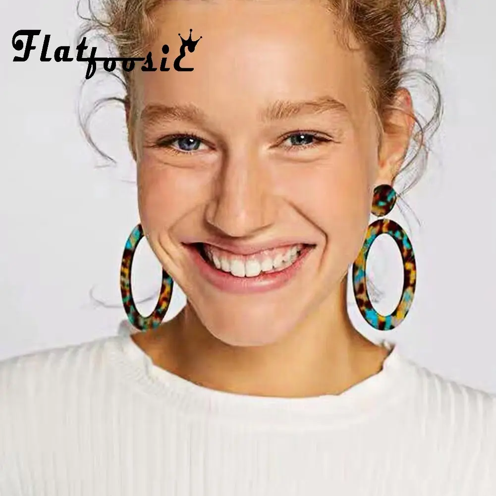 Женские акриловые длинные висячие серьги Flatfoosie винтажные круглые
