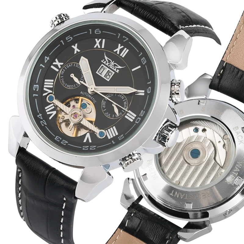 

JARAGAR Men's Watches Top Automatic Mechanical Watch Tourbillon Men Sport Clock Leather Casual Date Calendar Business Wristwatch