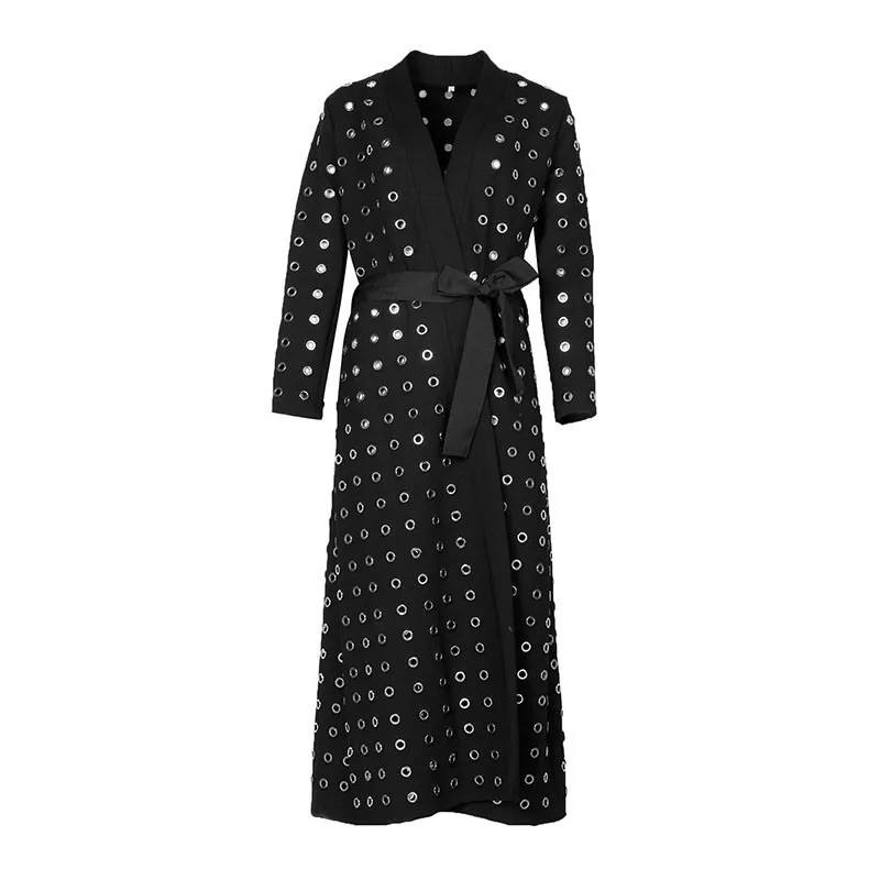 TWOTWINSTYLE Heavy Eyelets Coat Female Cardigan Long Sleeve Lace Up Black Women's Windbreaker Fashion 2018 Autumn New | Женская