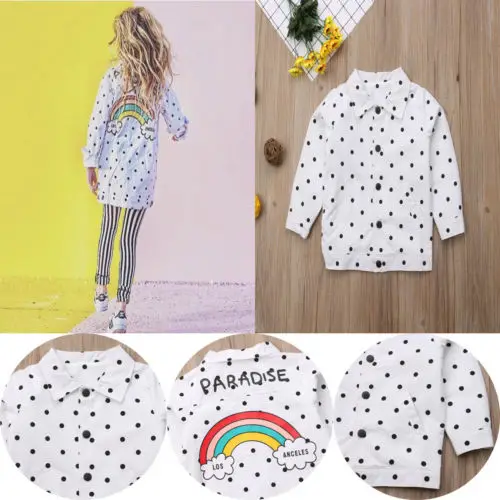 2018 Stylish Rainbow Fall Coat Girl Dot Jacket Toddler Children Baby Kids Long Sleeve Casual Fashion Outwear 2-7T | Детская одежда и