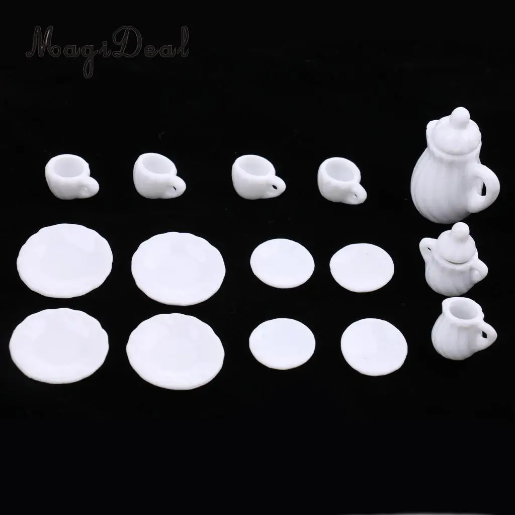 

15Pcs/Set Vintage Miniature White Porcelain Tea Set Pot Cup Plate Tableware Dollhouse House Model Room Items Furniture Decor Acc