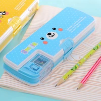 cute plastic stationery box with pencil sharpener creative double layer multi functional student pencil case school child gifts