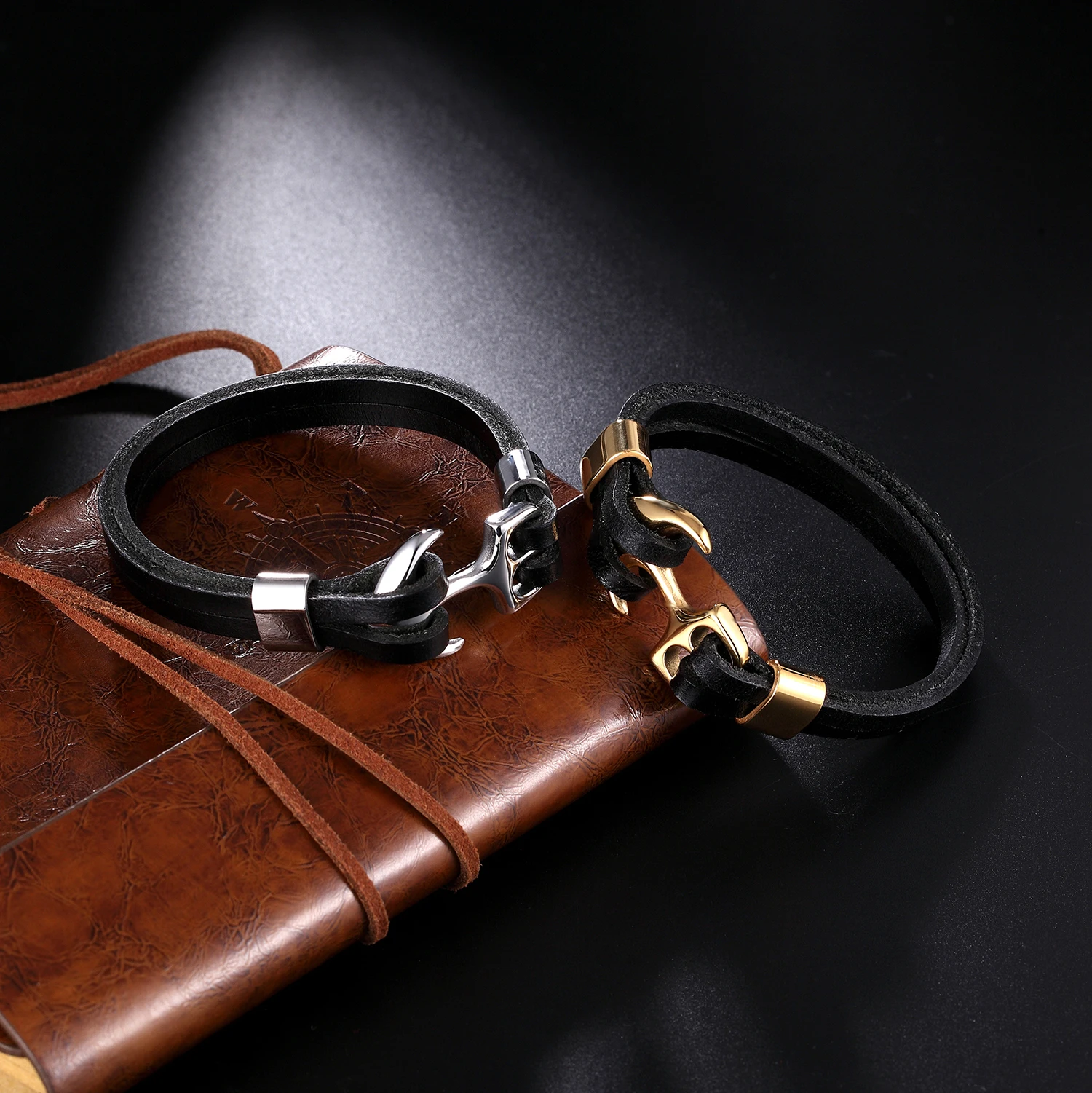 Подлинные плетеные винтажные кожаные браслеты с якорем ручной работы мужские из