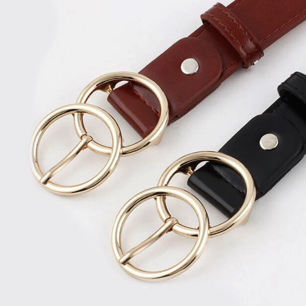 Модные тонкие кожаные ремни с двумя кольцами однотонные обтягивающие