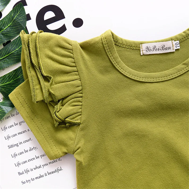 Kids Baby Girl Solid Candy Color Small Flying Sleeve Short-sleeved Triangle Romper Button Jumpsuit 0-24m |