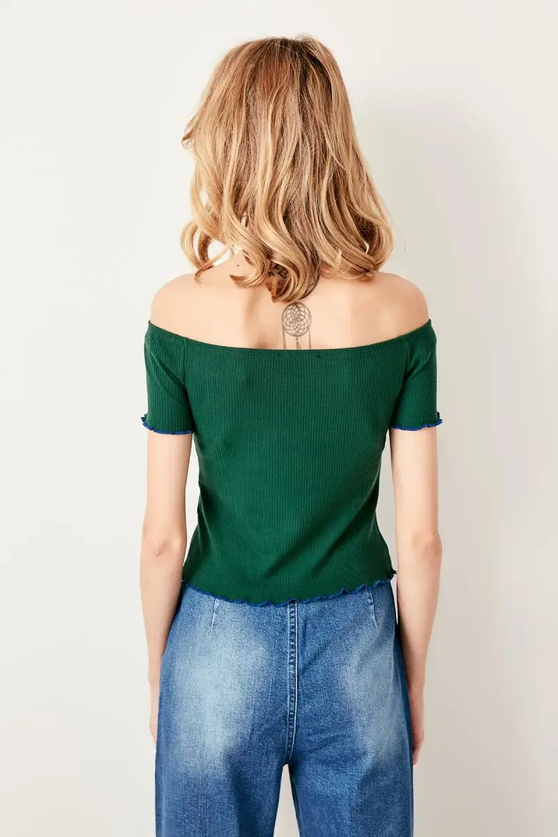 Trendyol Green Ribbed Knitted Blouse TWOSS19FV0088 | Женская одежда