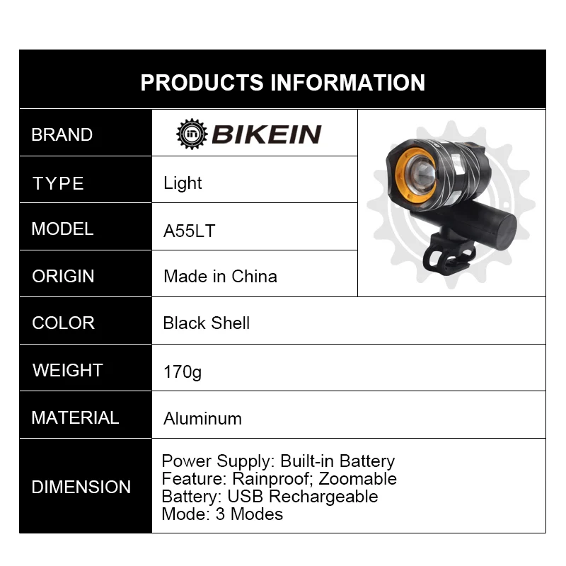 

LED Zoomable T6 Bicycle Bike Front Light Built-in Battery USB Rechargeable Waterproof Night Cycling Safety Headlight Lamp Torch