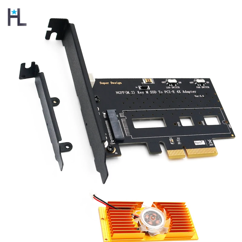 Адаптер HL NGFF M.2 NVME PCI E SSD к 3.0x 4X с охлаждающим вентилятором и низким/высоким