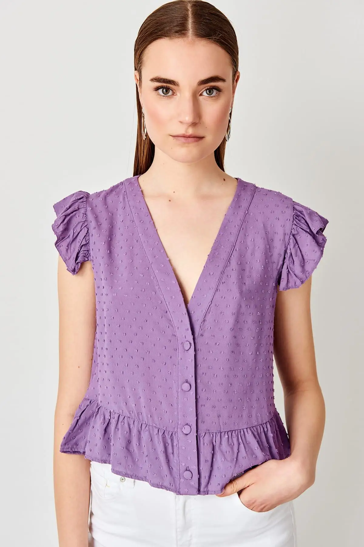 Trendyol Фиолетовая рубашка с оборками TWOSS19XM0129 |