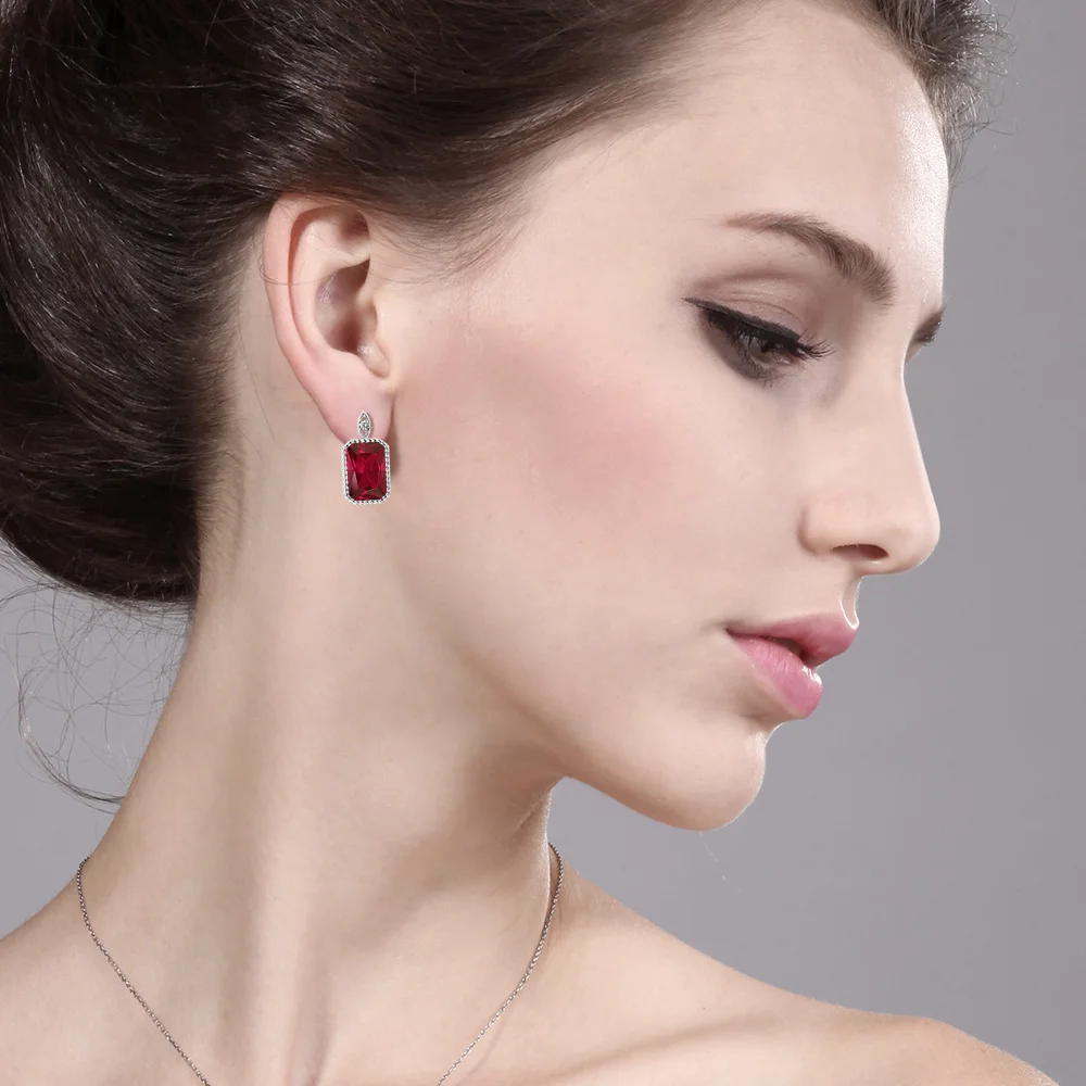 GemStoneKing 16 03 Ct Octagon красный создания Ruby-белый со стразами 925 пробы серебро Пасьянс