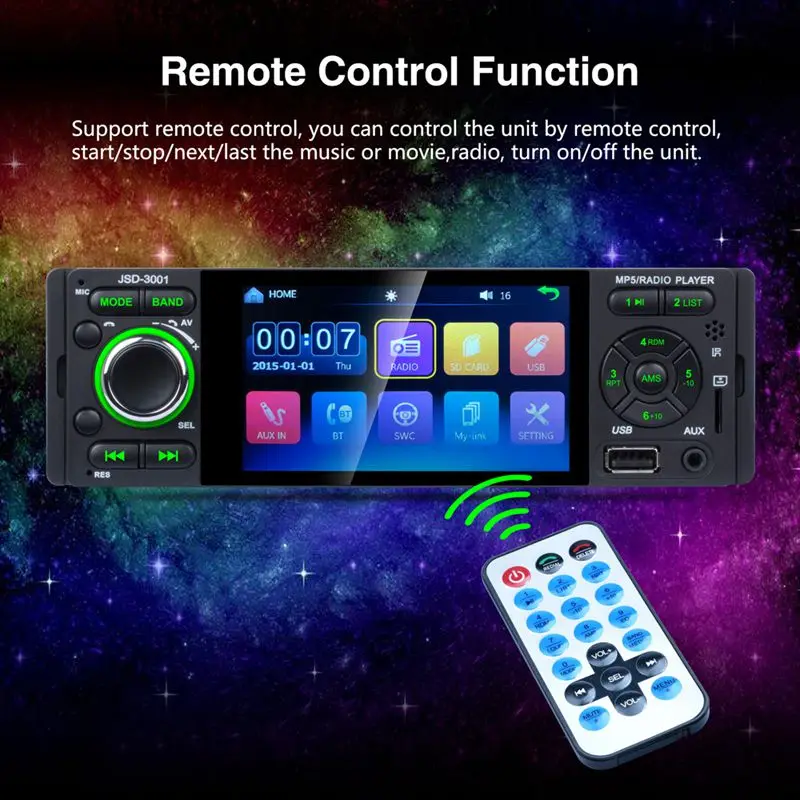 Сенсорный Bluetooth Автомагнитола 1 Din Зеркало Ссылка стерео аудио Mp5 видео плеер Usb Mp3