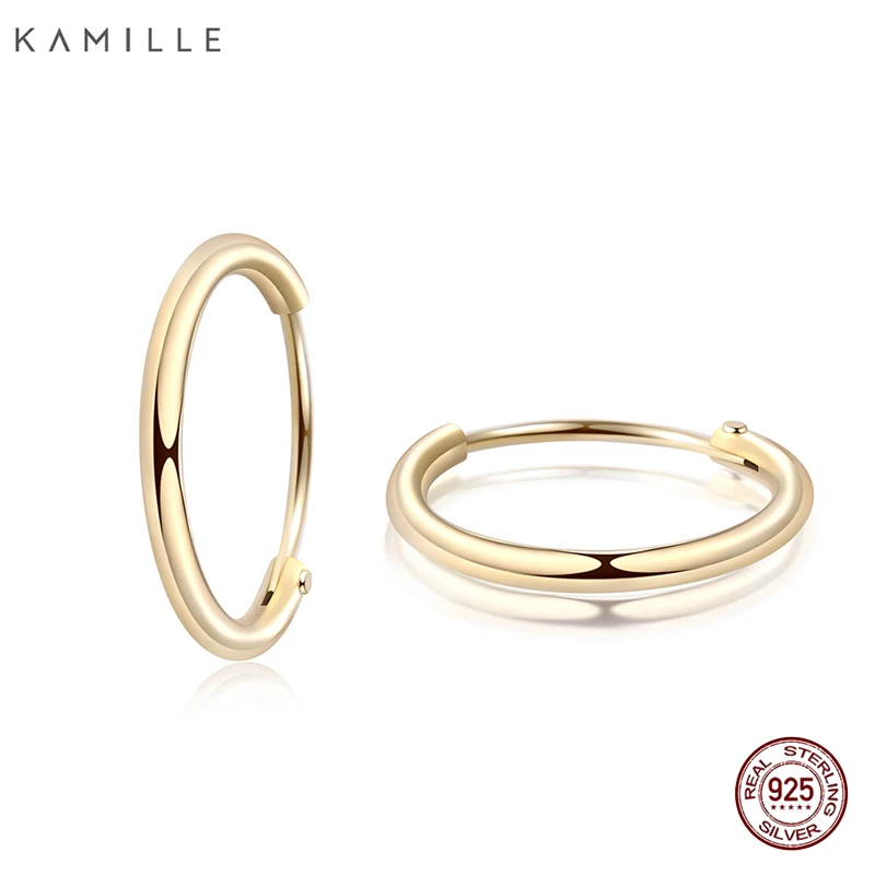 Kamille 925 пробы серебряные серьги обруча для Для женщин и мужчин 14 K позолоченный