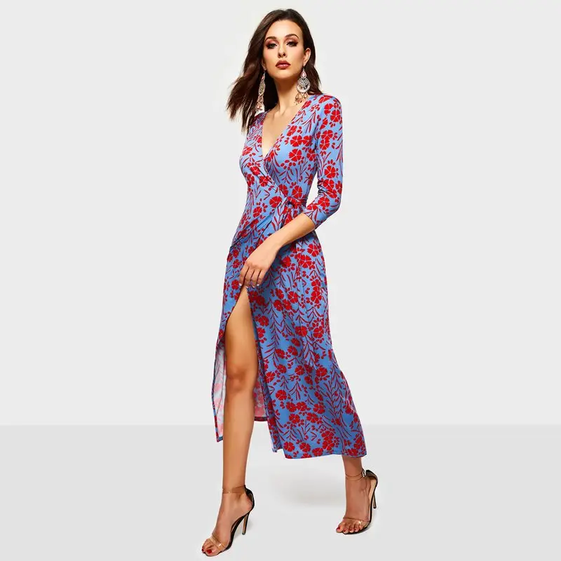 Для женщин Цветочный принт элегантное платье макси со шнуровкой Весна Boho