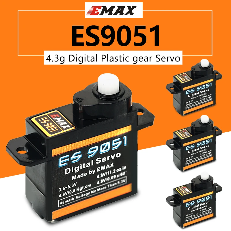 4PCS EMAX Digital Plastic Gear Servo ES9051 ES9251 0.8kg 0.09 Sec/60 Degree for RC FPV Fixed Wing Airplane Copter Accessories | Игрушки и