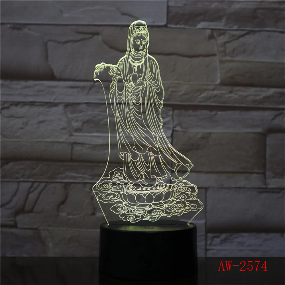 Новинка 3D лампа Guanyin иллюзия светодиодный ная USB сенсорный RGB 7 цветов меняющийся