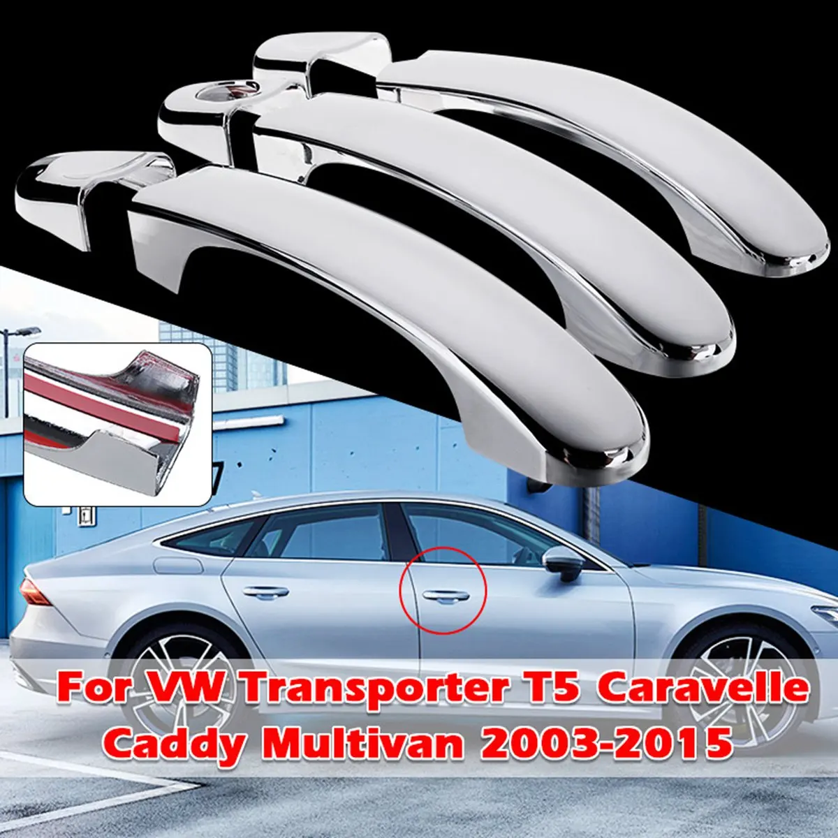 Комплект обшивки ручки двери 6x Chrome 3 для VW Transporter T5 Caravelle Caddy Multivan 03 09|door handle cover|handle