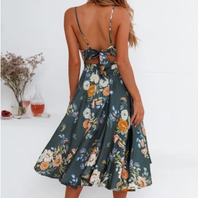 Женское мини-платье с цветочным принтом повседневное короткое летнее платье без