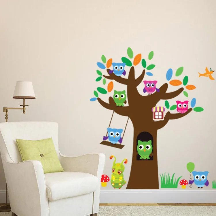 Cartoon Forest Tree Branch Animal Owl Wall Stickers For Kids Rooms Boys Girls Children Bedroom Home Decoration | Дом и сад