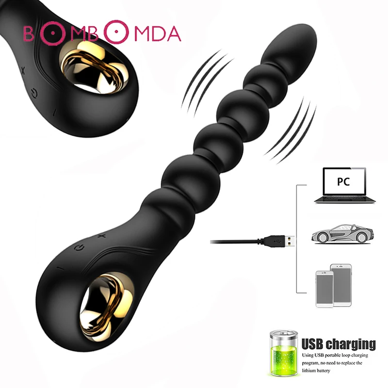 10 скоростей USB Перезаряжаемый Анальная пробка из бисера Вибратор для взрослых