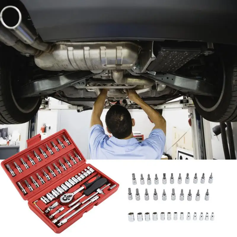 

46pcs Screwdriver Sockets 1/4'' Auto Car Repair Tool Ratchet Wrench Set Kit 2 Types Optional High Quality