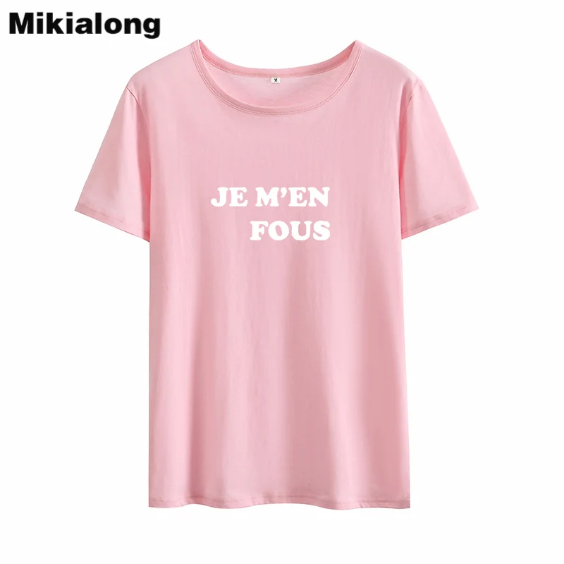 Женская хлопковая Футболка Mikialong Je M'en Fous белая футболка с буквенным принтом