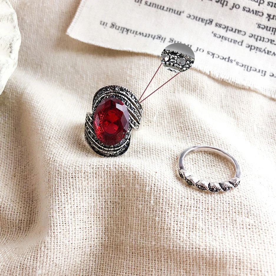 JZTOP брендовые винтажные кольца с красным драгоценным камнем для женщин Женское