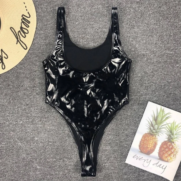 Сексуальный женский цельный купальник из искусственной кожи монокини боди