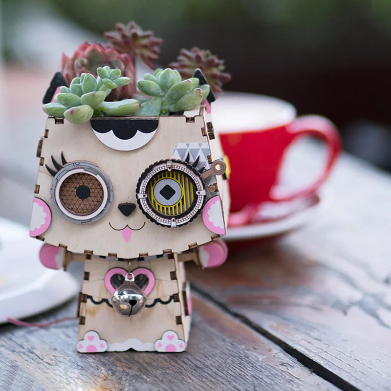 Деревянный DIY модель сборки игрушки 3D пазл сочные растения цветочный горшок