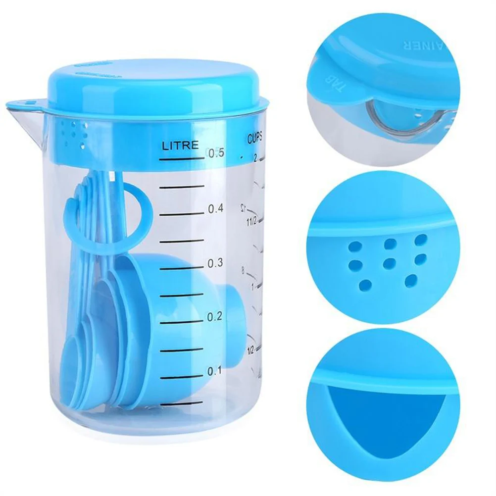 7pcs Plastic Measuring Spoons And Cups Kitchen Baking Cooking Tools (Sky-blue) |