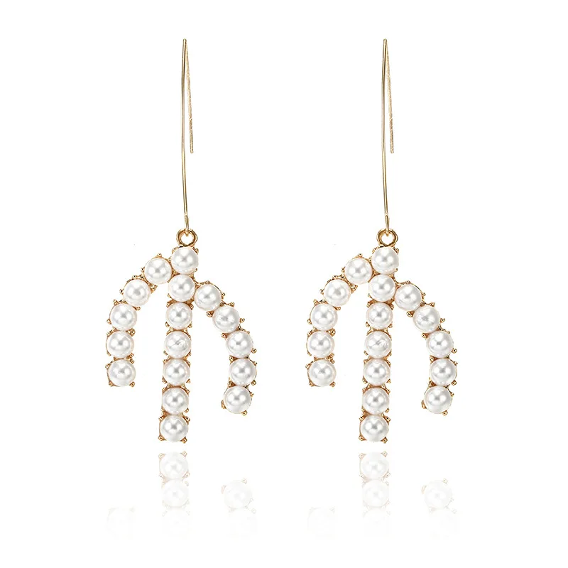 2019 New Fashion Sweet Pearl Earrings Trident Shaped Exaggerated Dangle For Women jn0492 | Украшения и аксессуары