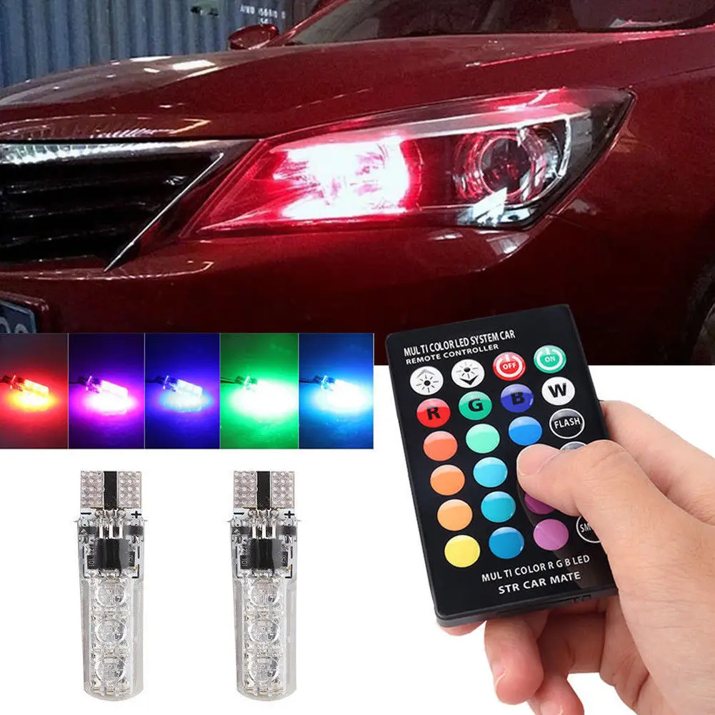 2 шт. T10 W5W светодиодные лампочки RGB 5050 6SMD пульт дистанционного управления Flash/Строб