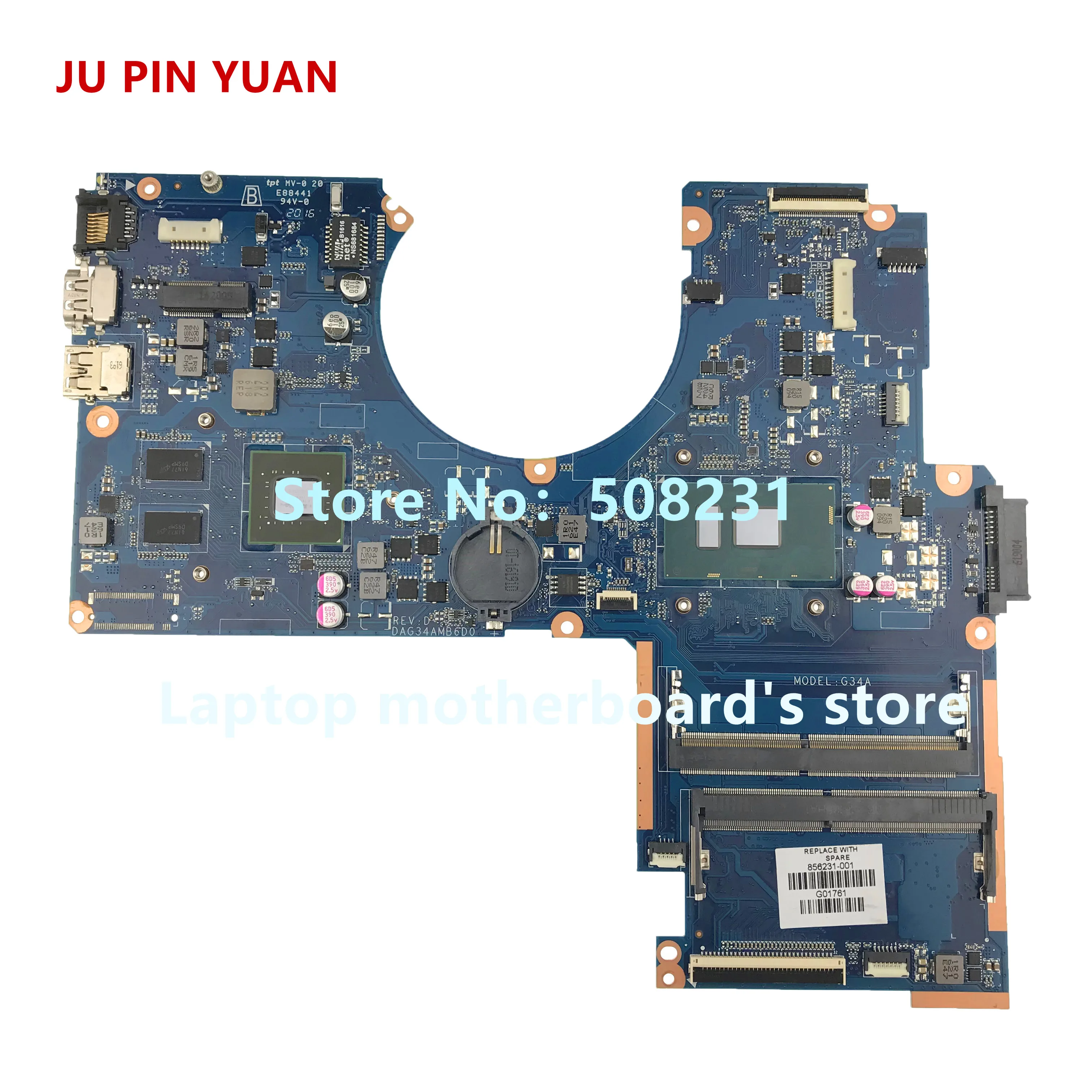 

Материнская плата JU PIN YUAN 856231-601 для ноутбука HP Pavilion 15-AU 15T-AU, материнская плата DAG34AMB6D0, 940MX, 4 Гб, полностью протестированная, на 4 ГБ, для всех мод...