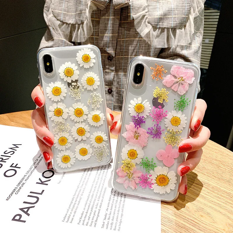 Модный настоящий высушенный чехлы с цветочным принтом для iPhone XS чехол MAX XR ручная