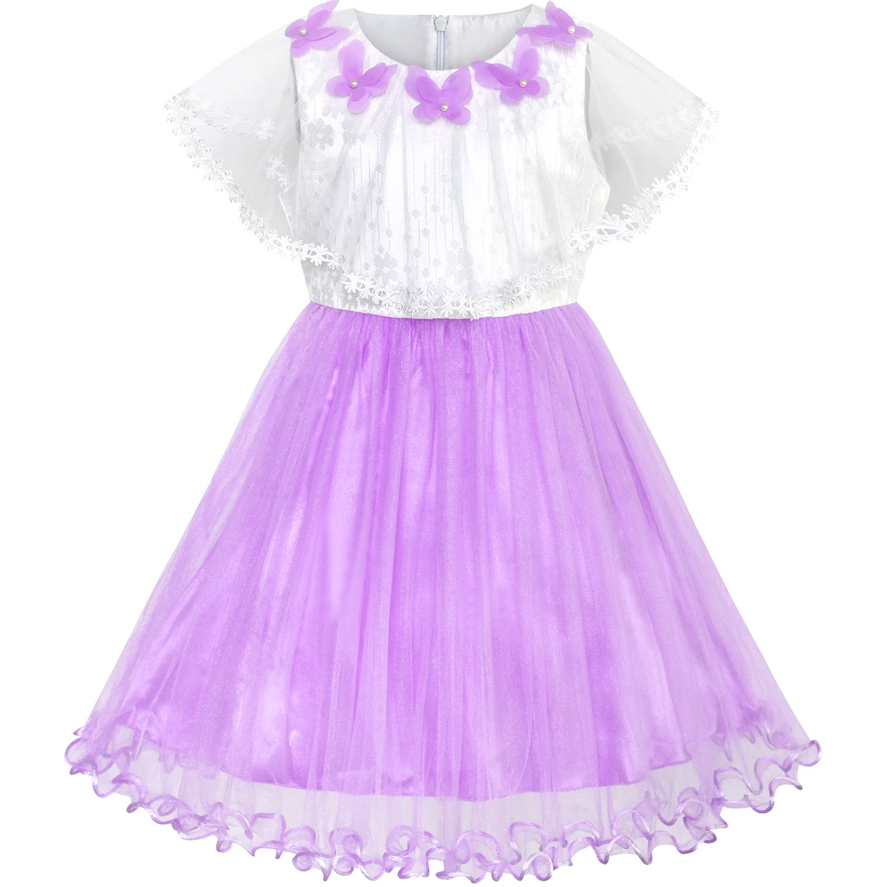 

Flower Girl Dress Cape Cloak Dress Purple Butterfly Wedding 2020 Summer Princess Party Dresses Girl Clothes Pageant Sundress