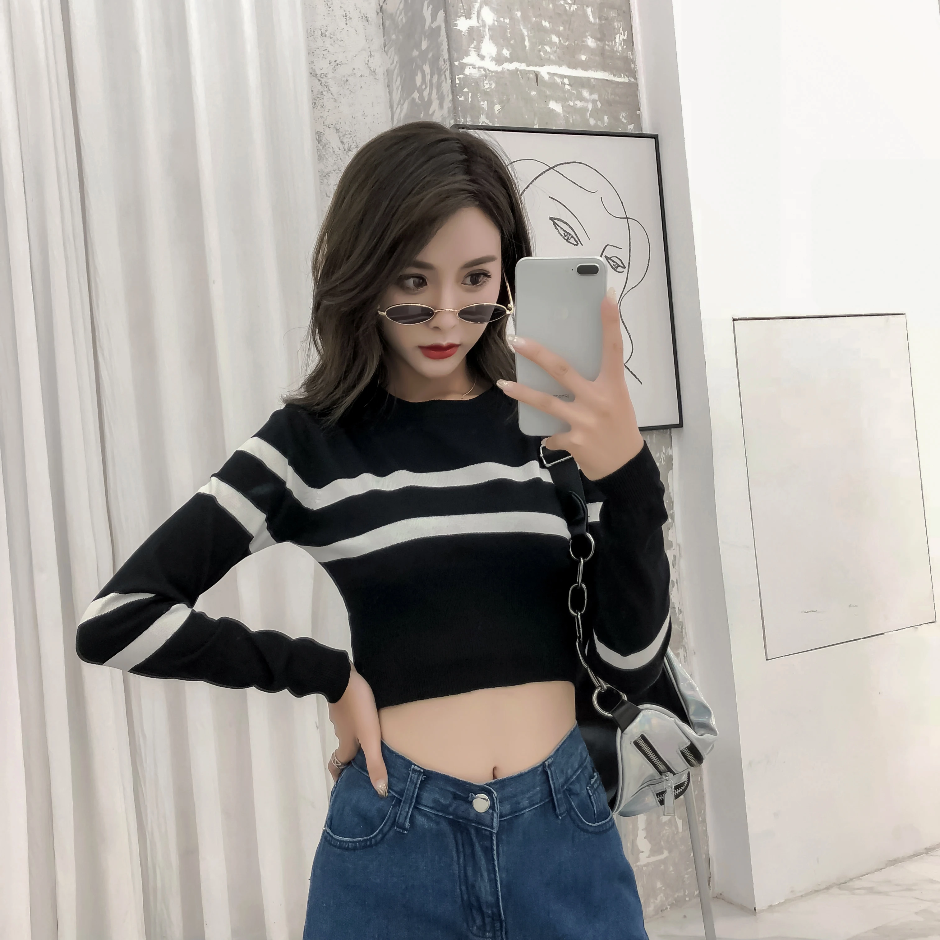 New Women Sweater Korean Winter Clothes Autumn stripe Pattern Short Female Knitted Casual Quality Slim Coat | Женская одежда