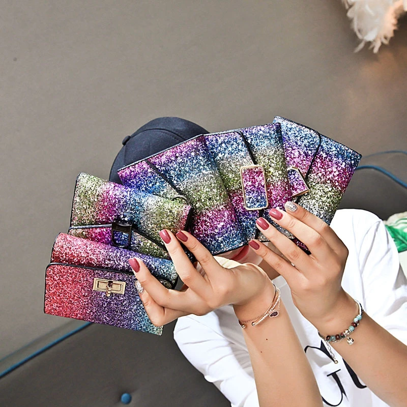 Модный короткий кошелек с блестками 3 папки несколькими картами Женский мини для