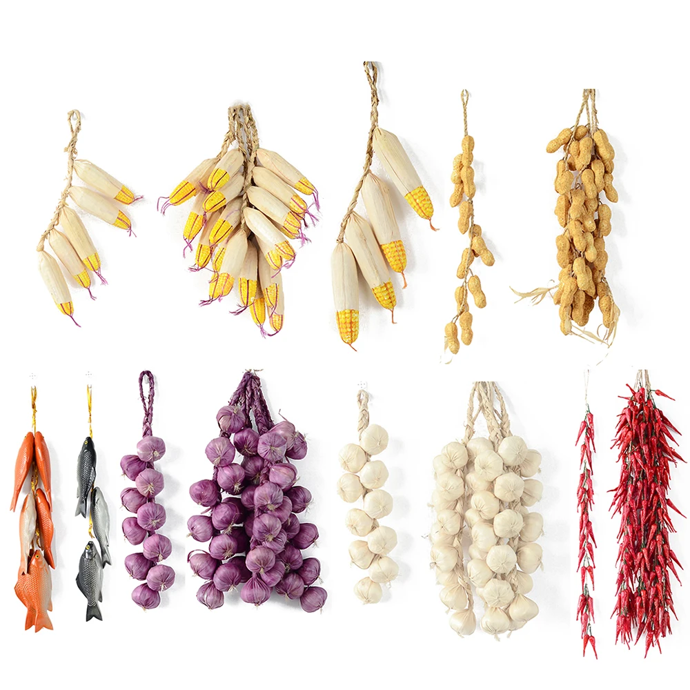 

Artificial Fake Decorative Fruit Lifelike Foam Dish Onion Garlic Corn Red Pepper Squid Kitchen Decoration For Chinese Style