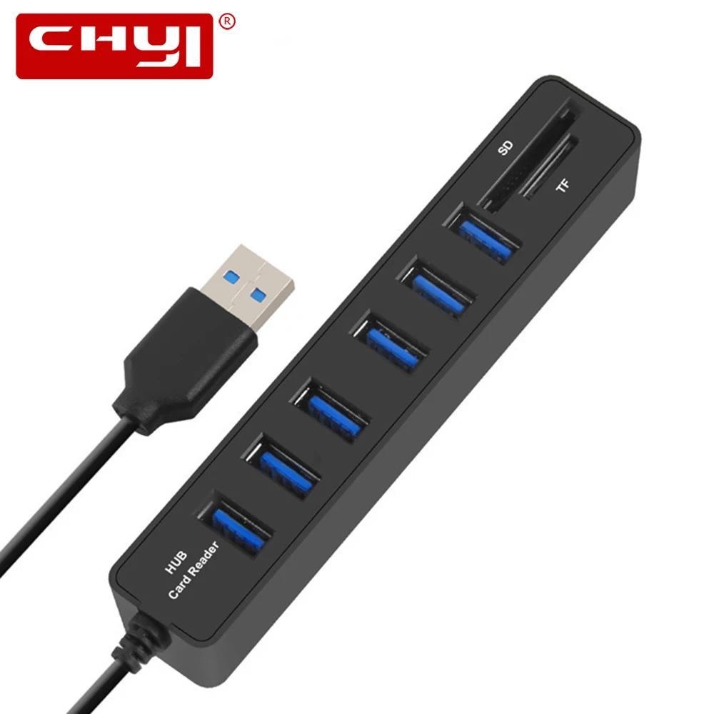 USB 2 0 концентратор usb хаб все в одном кард ридер расширитель 6 Порты HUB + TF/SD комбо