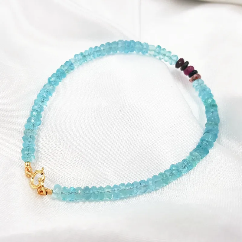 Lii Ji Apatite турмалиновый браслет 925 пробы с серебряным золотым покрытием Natrual Gemstone 3 4