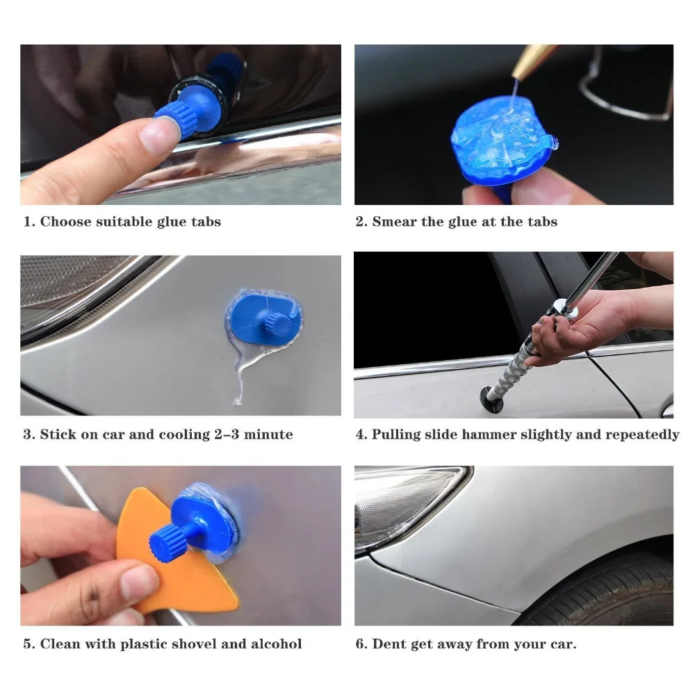

PAINTLESS DENT REPAIR KIT GLUE PULLER FOR CAR BODY DENT REMOVAL REVERSE HAMMER GLUE STICKS TABS HAND TOOL KIT SET